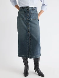 Jupe Midi Évasée en Denim à Délavé Moyen