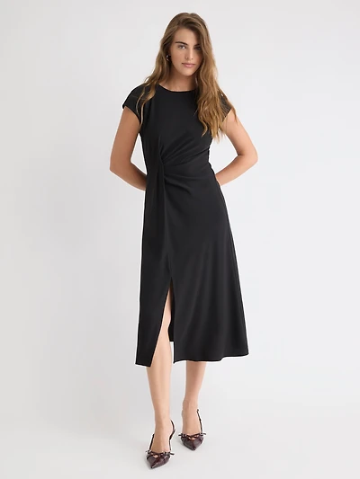 Sleeveless Midi Dress with Draped Detail