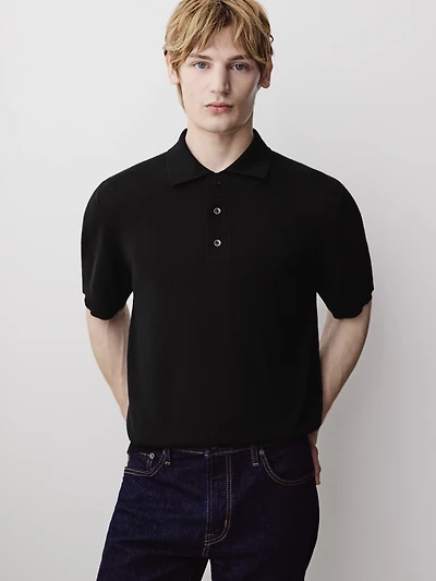 Merino-Wool Short-Sleeve Polo Sweater