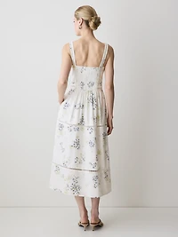 Robe Midi Sans Manches à Col Carré en Mélange de Lin