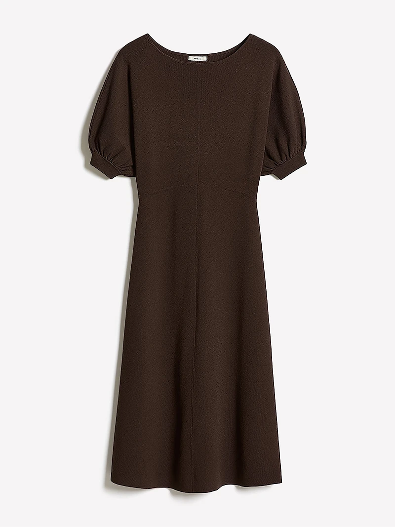 Elbow-Sleeve Boat-Neck Midi Sweater Dress