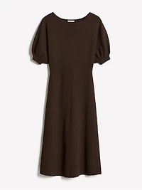 Elbow-Sleeve Boat-Neck Midi Sweater Dress