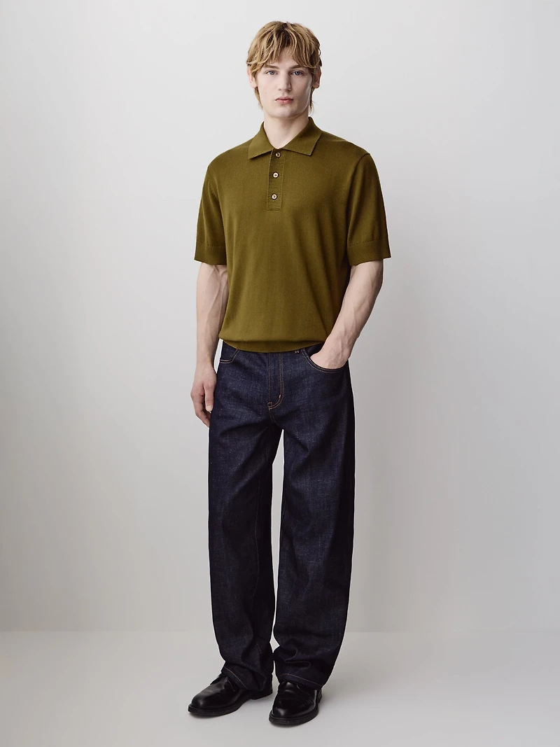 Merino-Wool Short-Sleeve Polo Sweater
