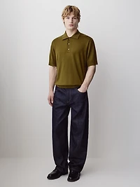 Merino-Wool Short-Sleeve Polo Sweater