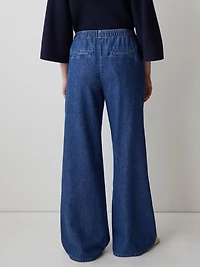 Pantalon en Denim à Jambe Large avec Taille Élastique