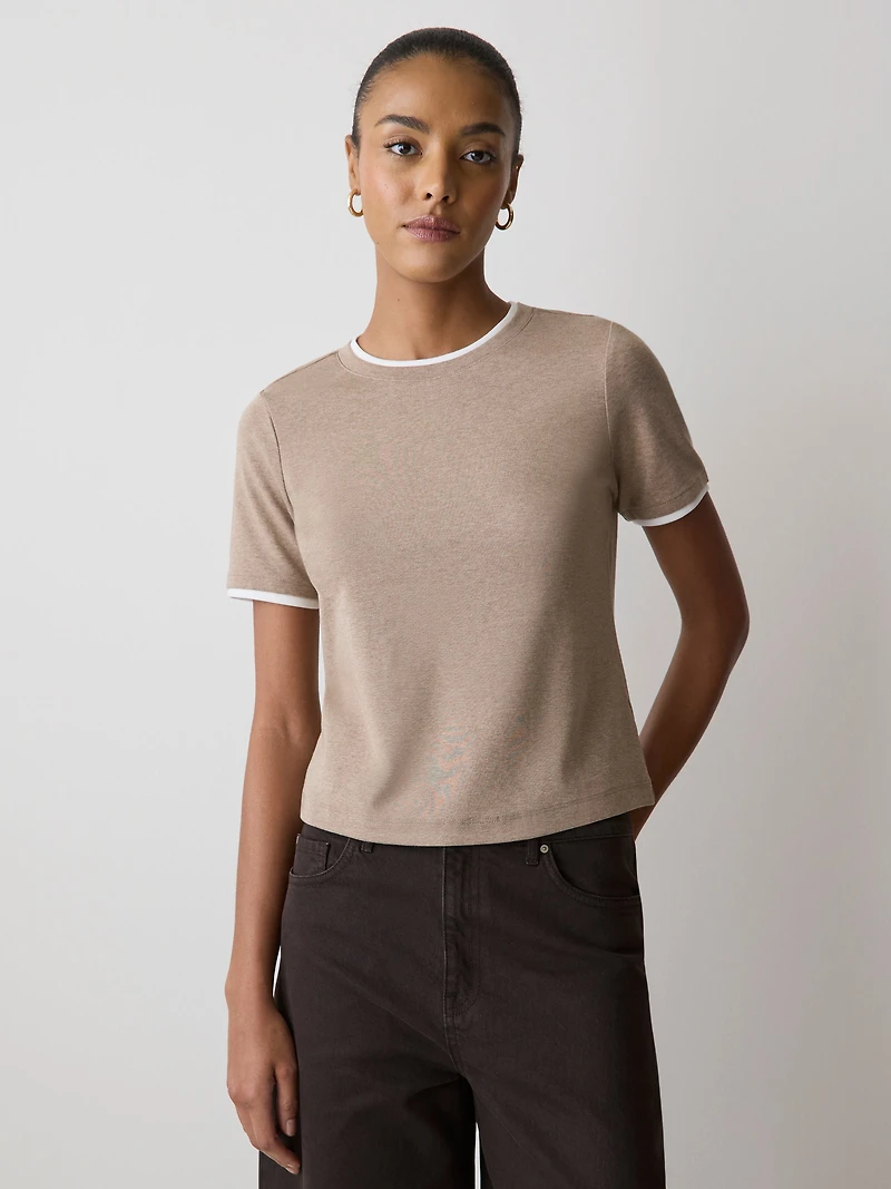 Short-Sleeve Crew-Neck Ribbed Basic Tee