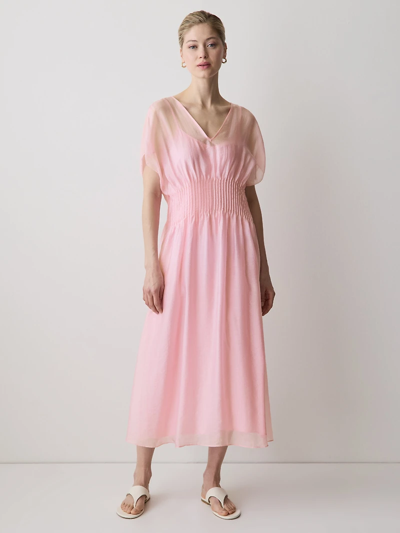 Short-Sleeve V-Neck Midi Dress