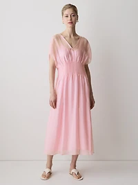 Short-Sleeve V-Neck Midi Dress