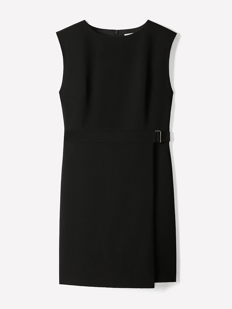 Cap-Sleeve Crew-Neck Belted Mini Dress