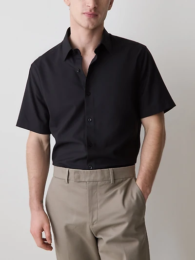 Short-Sleeve Slim Fit Knit-Like Dress Shirt