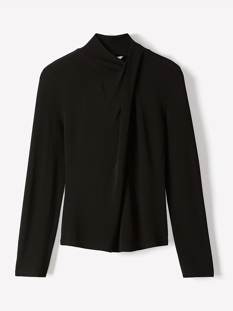 Haut à Manches Longues Col Montant Drapé Détail Croisé