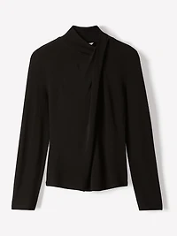 Haut à Manches Longues Col Montant Drapé Détail Croisé