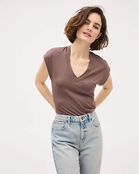 T-Shirt Classique à Manches Courtes et Col V