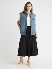 Veste Sans Manches Ample en Denim