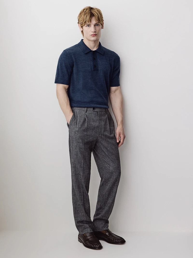 Merino-Wool Short-Sleeve Polo Sweater