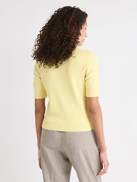 Short Elbow-Sleeve Cardigan with Shirt Collar