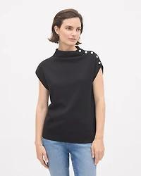 Pull Sans Manches à Col Montant avec Boutons l'Épaule
