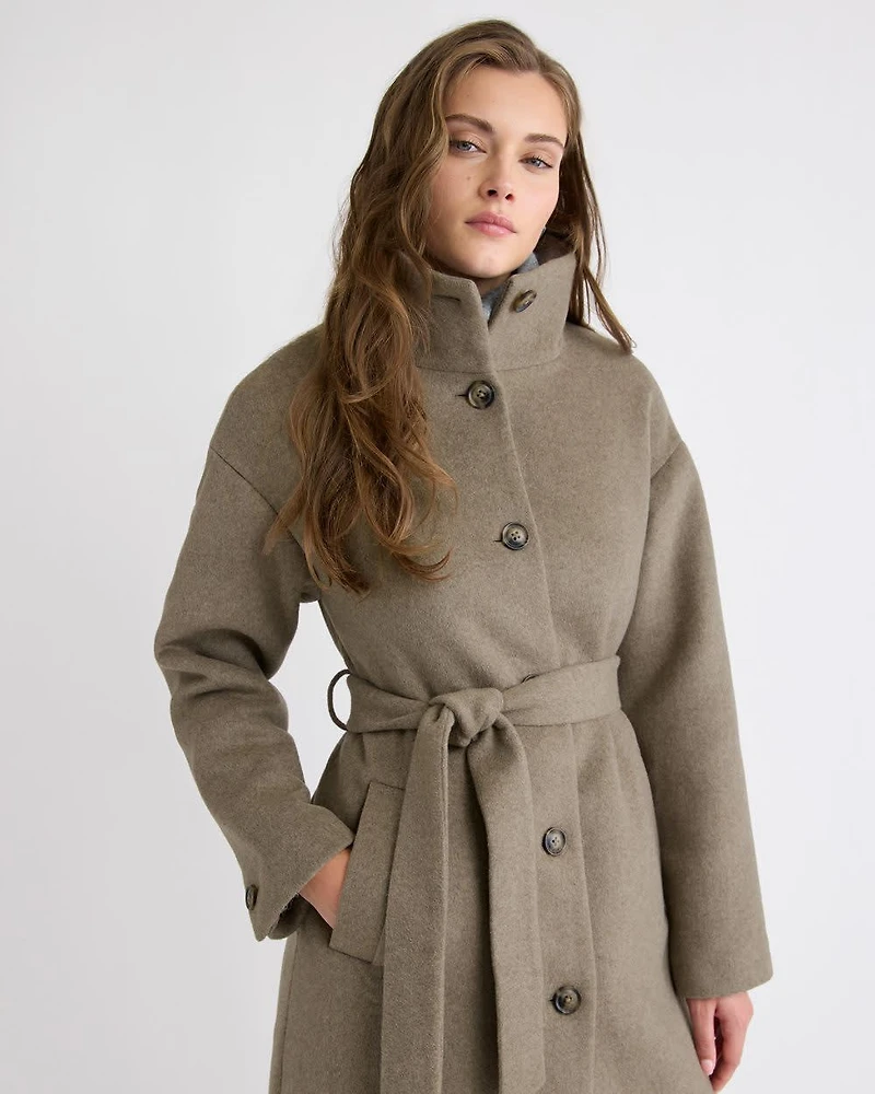 Wool-Blend Funnel-Neck Long Winter Coat