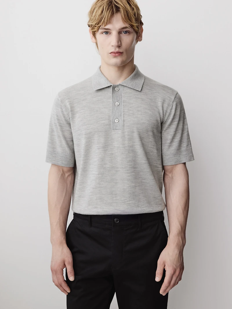 Merino-Wool Short-Sleeve Polo Sweater