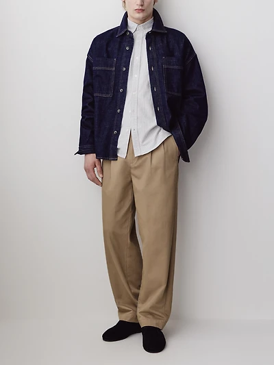 Pantalon Chino Ample Plissé à Jambe Droite