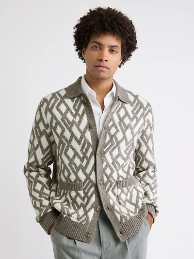 Alpaca-Blend Argyle Cardigan