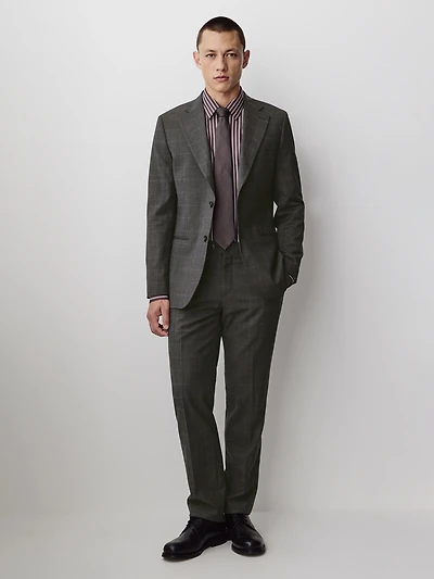 Slim-Fit Checkered Grey Wool Suit Pant