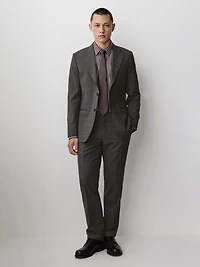 Slim-Fit Checkered Grey Wool Suit Pant