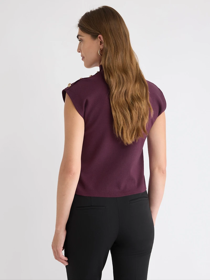 Pull Sans Manches à Col Montant avec Boutons l'Épaule