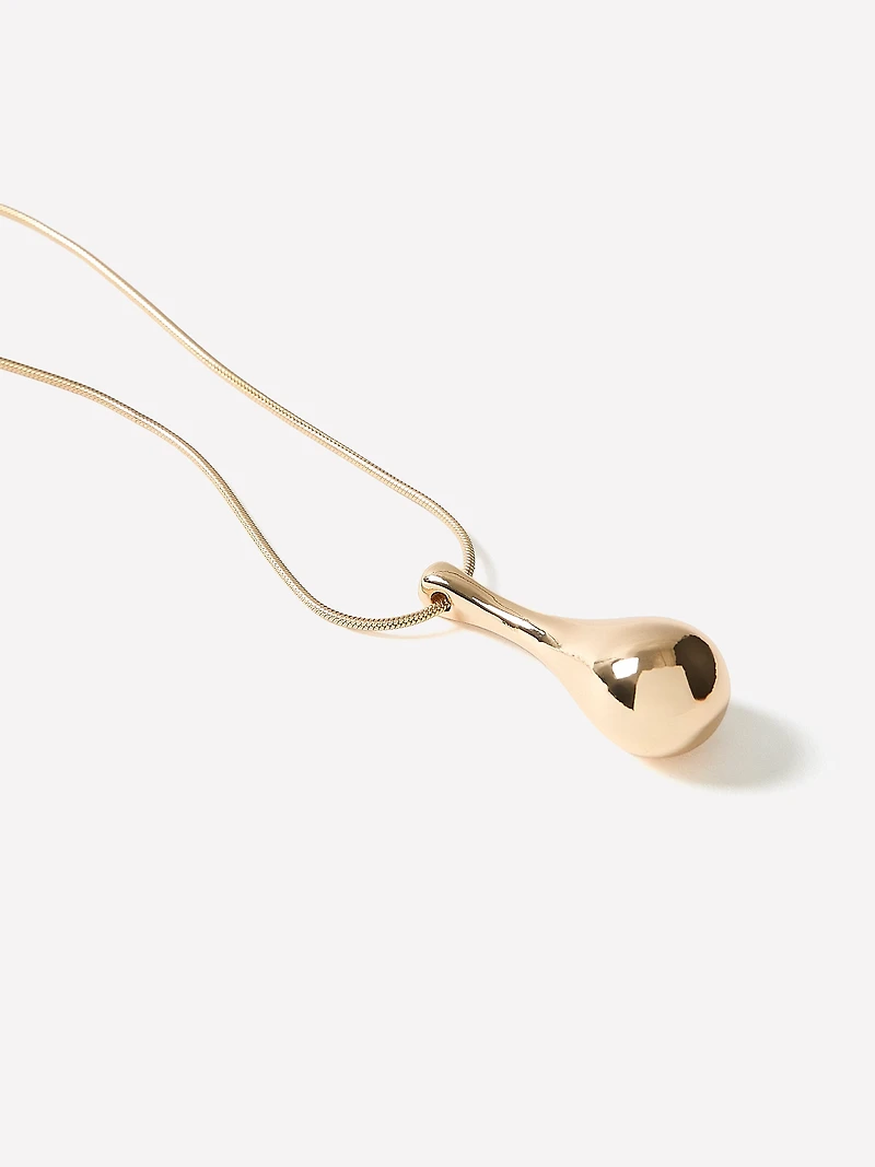 Long Necklace with Sculptural Metal Pendant