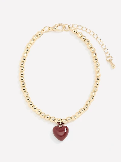 Bracelet avec Billes en Métal avec Breloque en Coeur