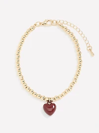 Bracelet avec Billes en Métal avec Breloque en Coeur
