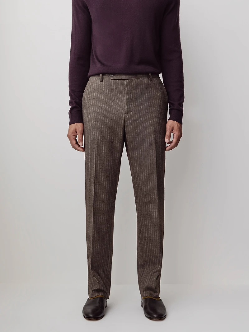 Tailored-Fit Striped Brown Wool Suit Pant