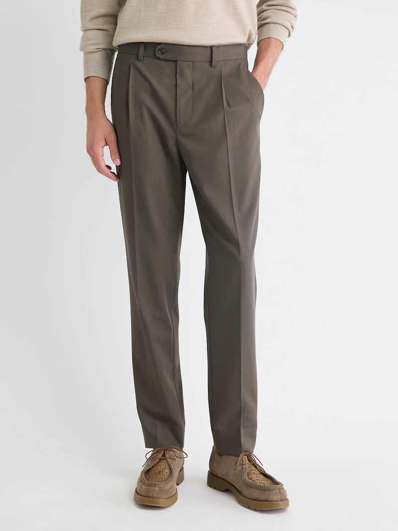 Wool-Blend Tapered-Leg Pleated Dress Pant