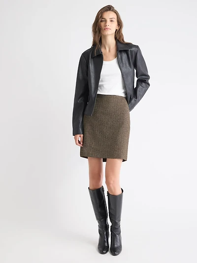 Straight Herringbone Mini Skirt