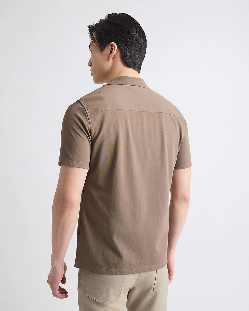 Short-Sleeve Piqué Shirt with Camp Collar