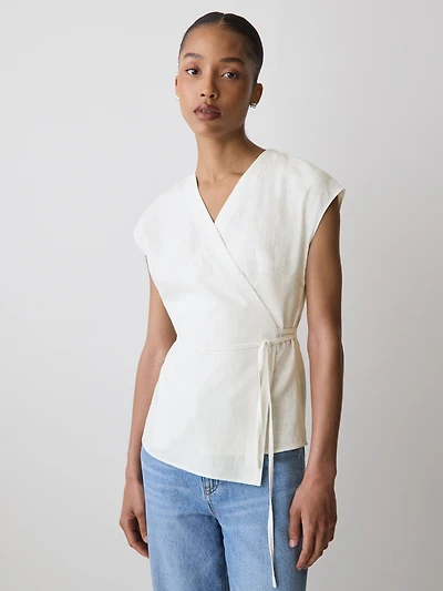 Blouse Portefeuille à Manches Très Courtes