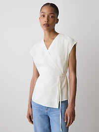Blouse Portefeuille à Manches Très Courtes