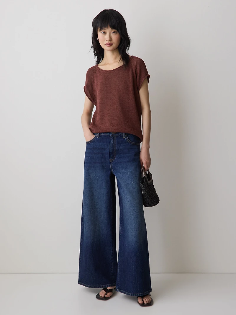 Cap-Sleeve Tape-Yarn Sweater