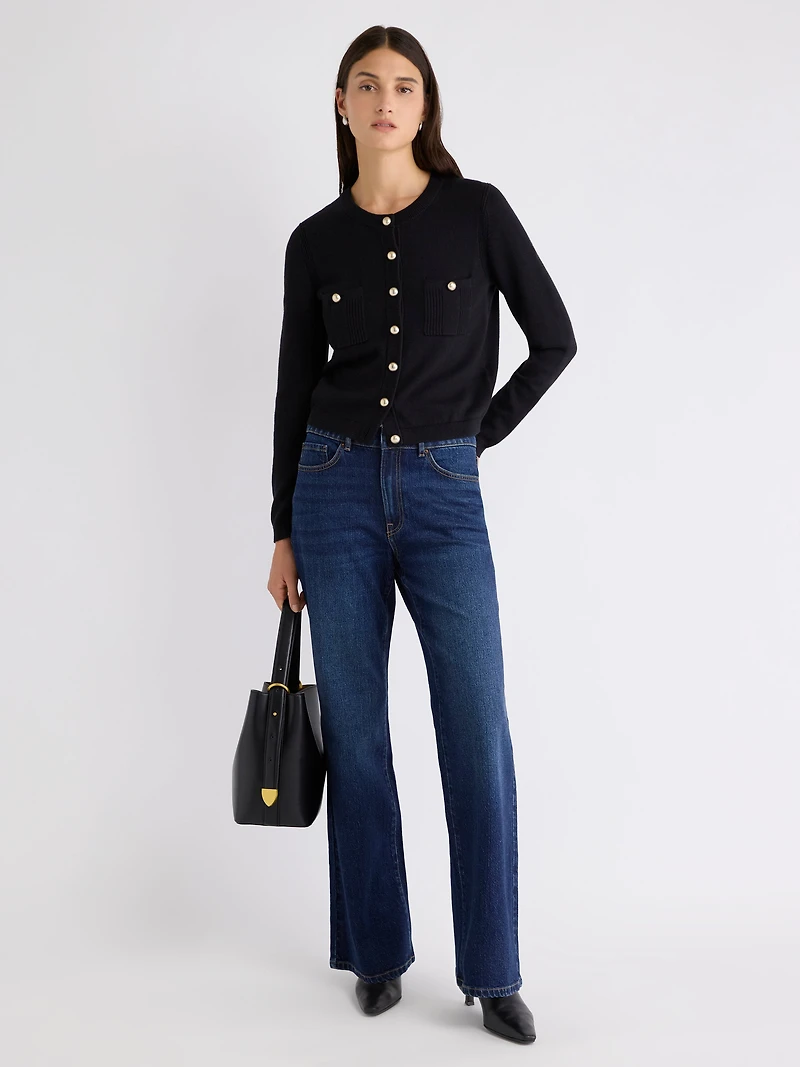 Long-Sleeve Short Cardigan with Chest Pockets