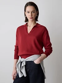 Polo à Manches Longues en Mélange de Laine