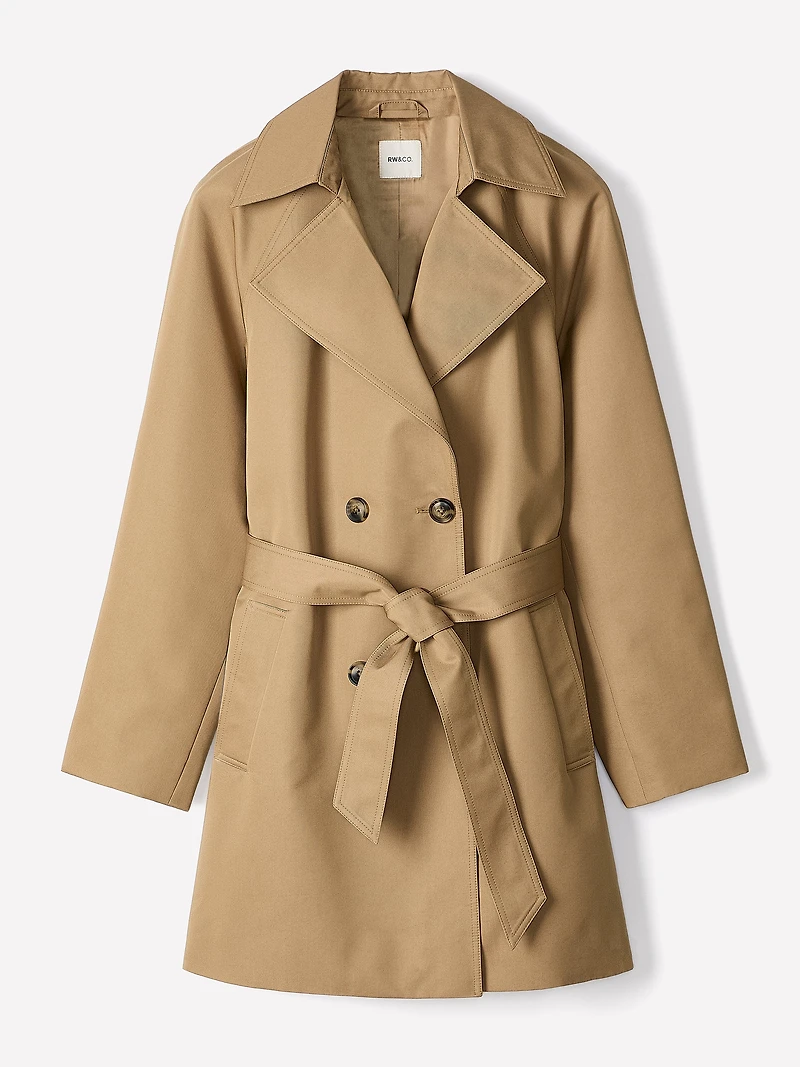 Manteau Trench en Sergé à Boutonnage Double avec Ceinture