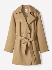 Manteau Trench en Sergé à Boutonnage Double avec Ceinture