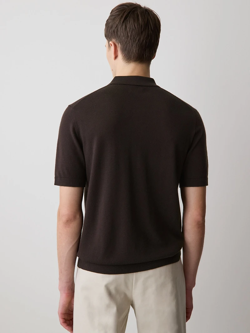 Merino-Wool Short-Sleeve Polo Sweater