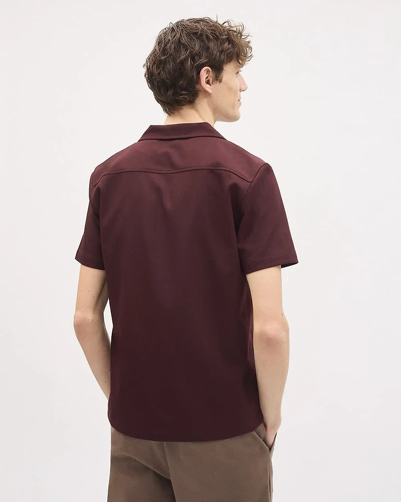 Short-Sleeve Herringbone Shirt with Camp Collar