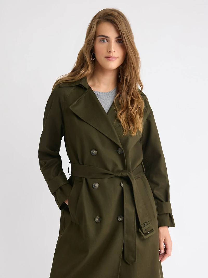Water-Repellant Long Double-Breasted Trench Coat