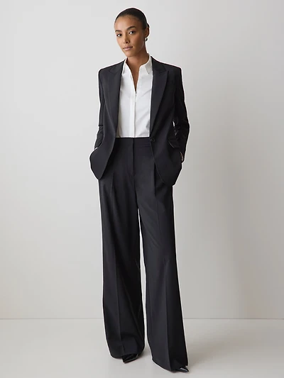 Black One-Button Wool-Blend Blazer