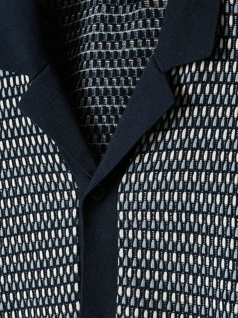 Pull Rayé à Boutonner Manches Courtes et Col Camp