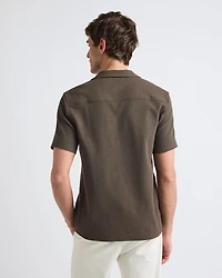 Slim-Fit Short-Sleeve Knit Shirt with Camp Collar