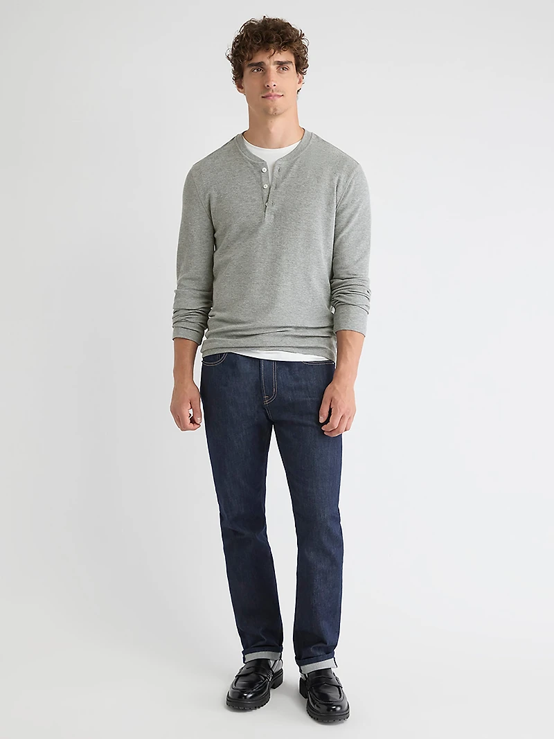 T-shirt Gaufré à Manches Longues et Col Henley