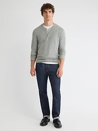 T-shirt Gaufré à Manches Longues et Col Henley